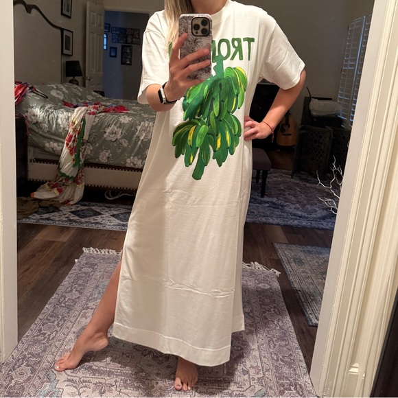 NWT Farm Rio Off-White Tropical Organic Cotton T-Shirt Dress - M - Picture 2 of 2